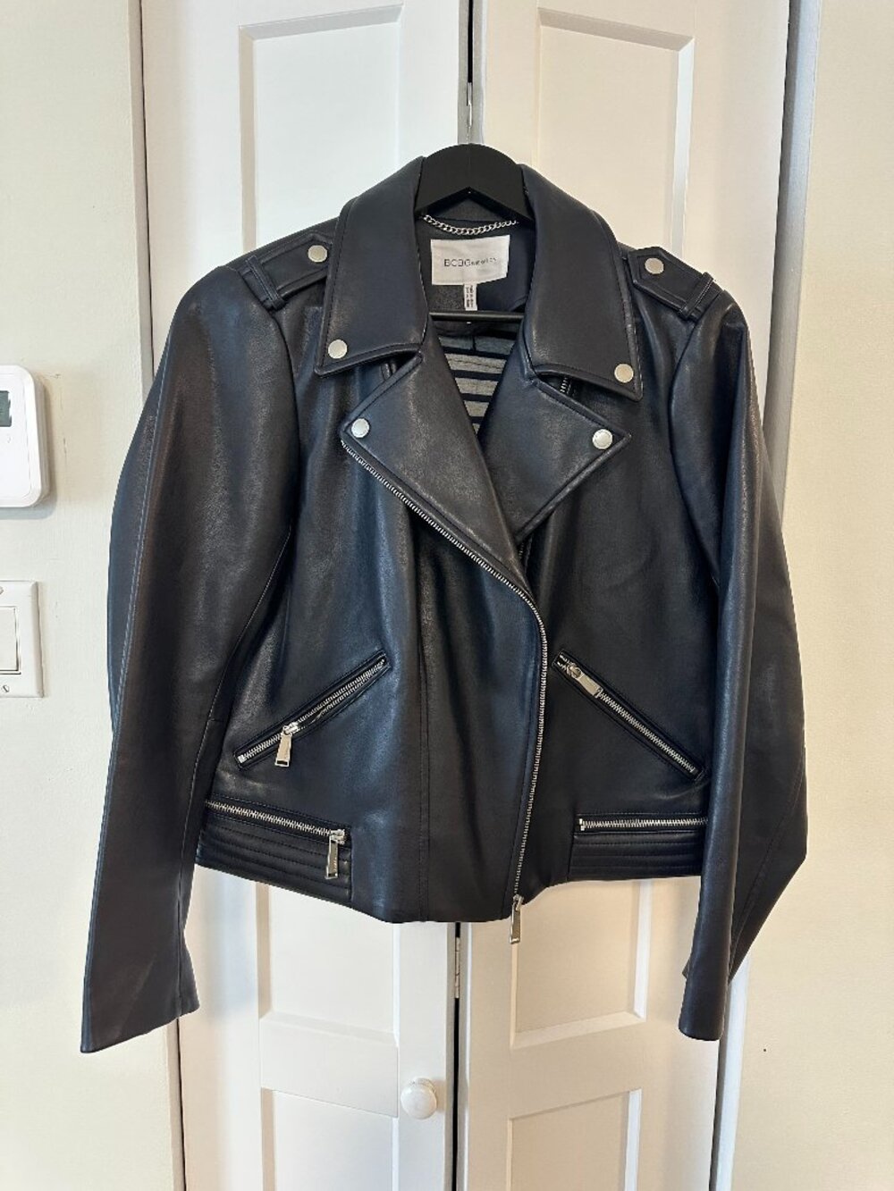 BCBGeneration Dark Navy Faux Leather Moto Jacket